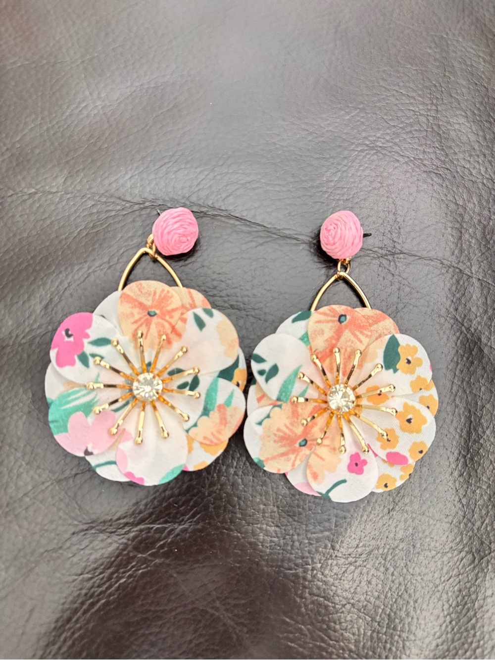 SHEIN Pink Floral Drop Earrings with Gold Accents